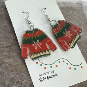 Super Cute Holiday Christmas Ugly Sweater Dangle Earrings